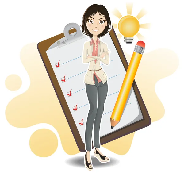 Smart Business Woman Done With Her Checklist — Stock Vector