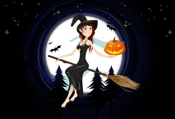 Halloween nacht heks — Stockvector