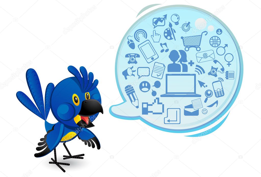 Social Networking Media Bluebird Macaw With A Speech Bubble