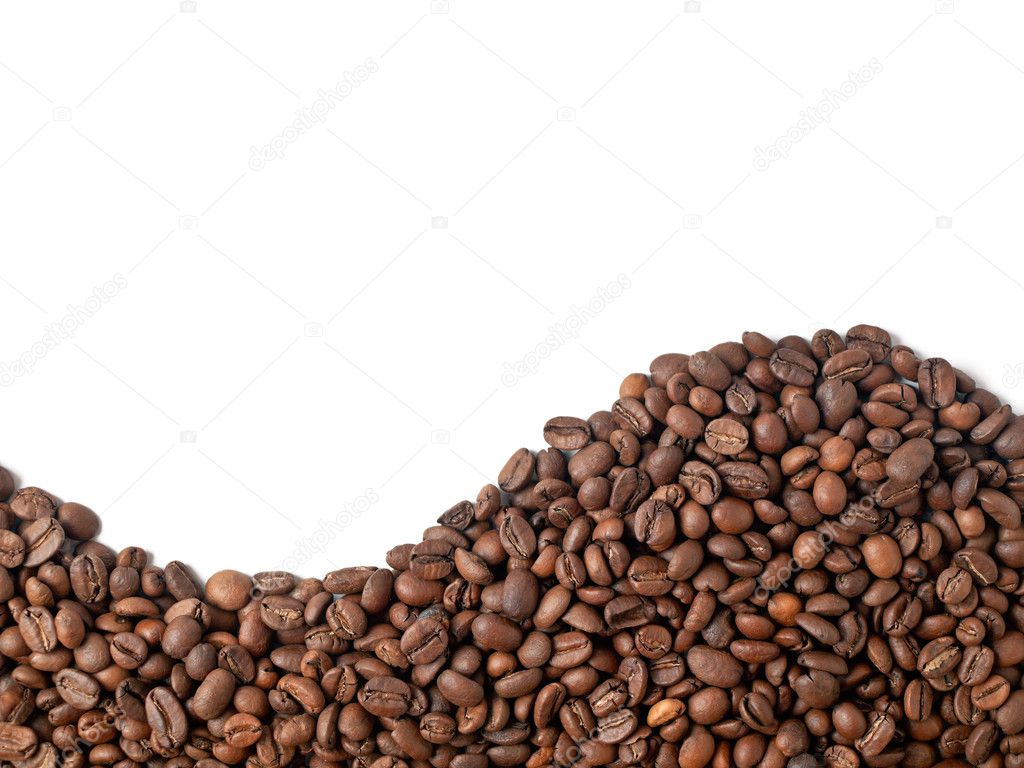 Wave of coffee beans on white