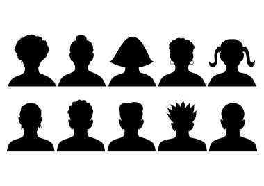 Set of silhouettes of heads, anonymous mugshots, vector clipart