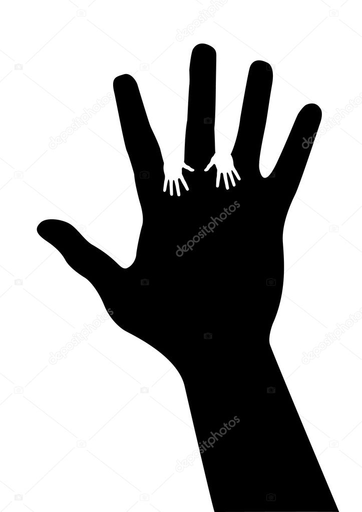 Adult hand silhouette with baby hand silhouette vector