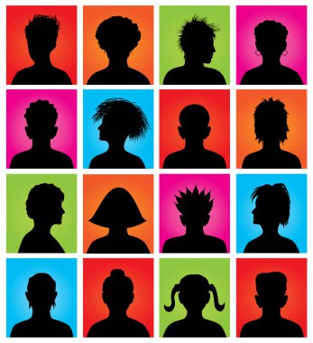 16 anonim renkli avatarlar, vektör