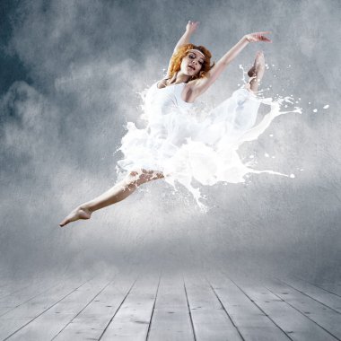 Jump of ballerina with dress of milk clipart