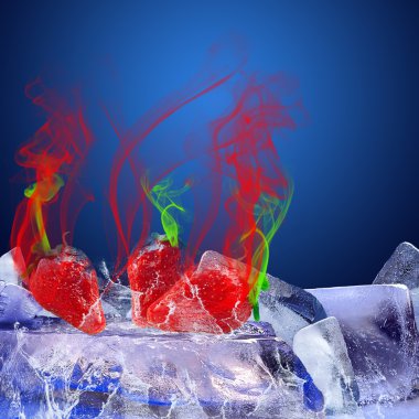 Fruit on the ice and blue background clipart