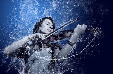 Musician playing violin under water clipart