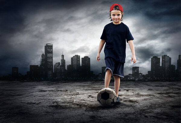 Football player and Grunge ball on the retro grunge background