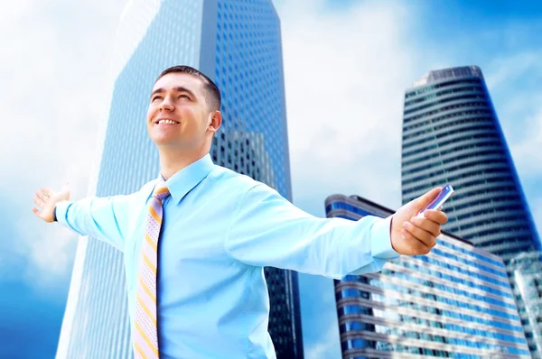 Abilità Imprenditore in piedi sullo sfondo aziendale — Foto Stock