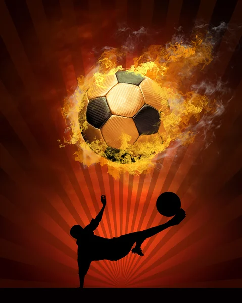 Bola de futebol quente na velocidade em chamas de incêndios — Fotografia de Stock