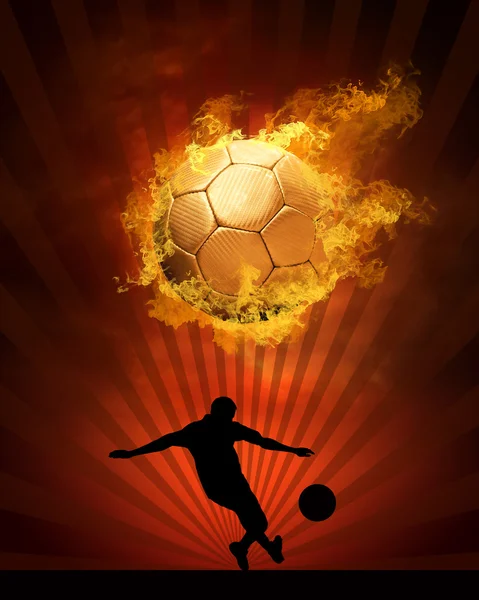 Bola de futebol quente na velocidade em chamas de incêndios — Fotografia de Stock
