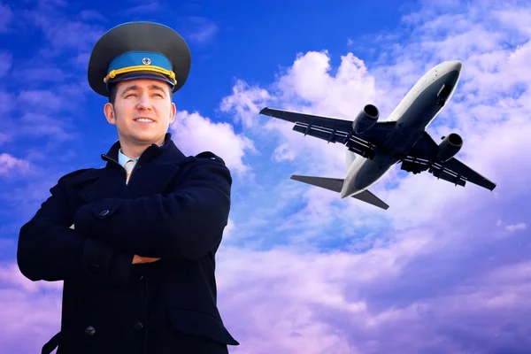 Piloto e avião no céu — Fotografia de Stock