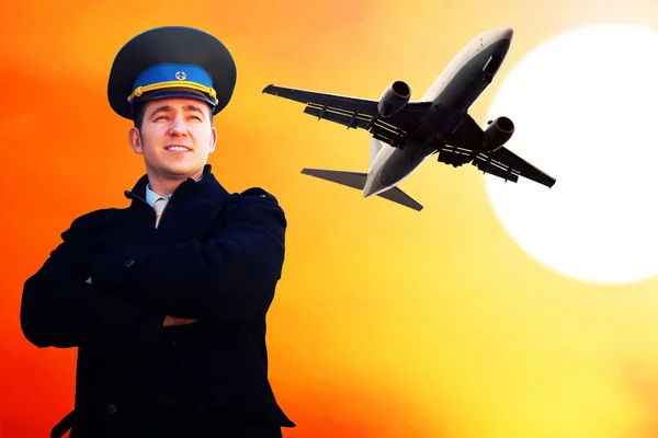 Pilot and airplane in the sky — Stock Photo, Image