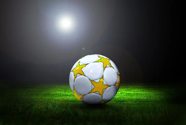 Fußball auf dem Feld des Stadions mit Licht — Stockfoto