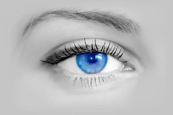 Прекрасный женский голубой глаз. Макросъемка — стоковое фото