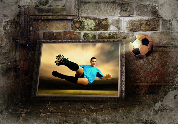 Imagem abstrata do jogador de futebol no fundo grunge — Fotografia de Stock