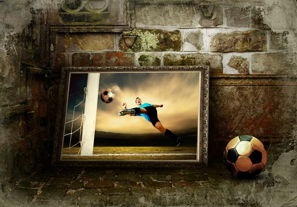Imagen abstracta del jugador de fútbol en el fondo grunge —  Fotos de Stock