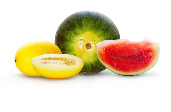 Arbuz na białym tle piękny i żółty melon na białym backgrou — Zdjęcie stockowe