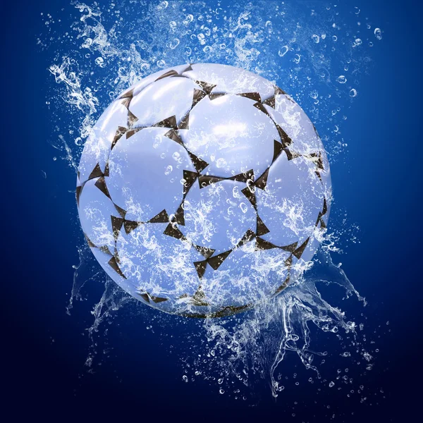 Droppar runt fotbollen under vatten — Stockfoto