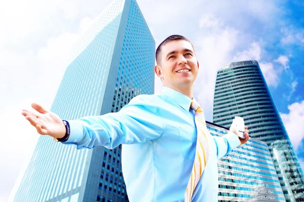 Abilità Imprenditore in piedi sullo sfondo aziendale — Foto Stock