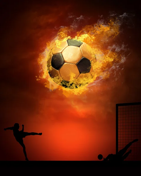 Hot soccer ball on the speed in fires flame — Stock Photo, Image