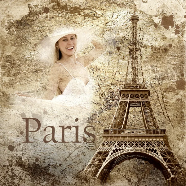 Винтажный вид на Париж на гранж-фоне — стоковое фото