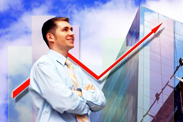 Businessman on architecture background — Stock Photo, Image