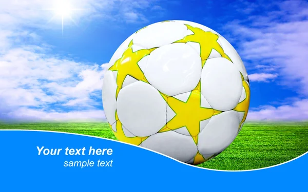 Ball on the field of stadium with blue sky and sample text — Stock Photo, Image