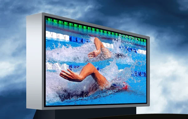 Swimming waterpool on the electronic monitor — Stock Photo, Image