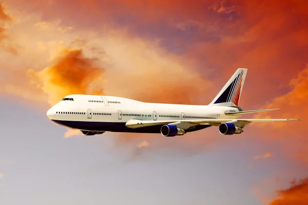 Repülőgép repülni az égen a felhők — Stock Fotó