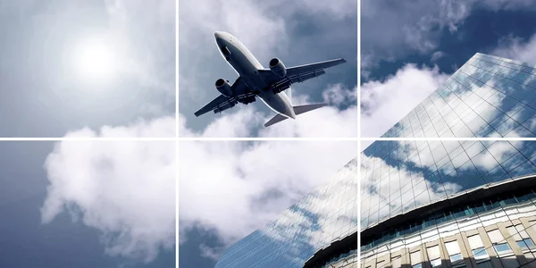 Flygplan på den blå himlen — Stockfoto