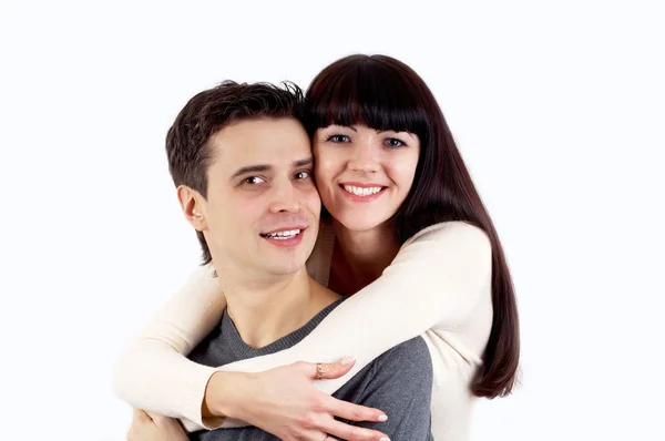 Närbild av lyckliga par isolerat på vita — Stockfoto