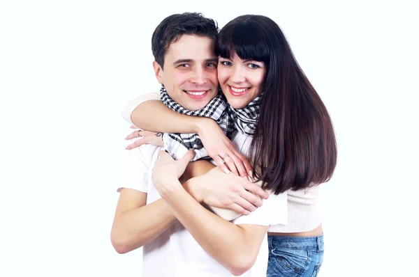 Närbild av lyckliga par isolerat på vita — Stockfoto