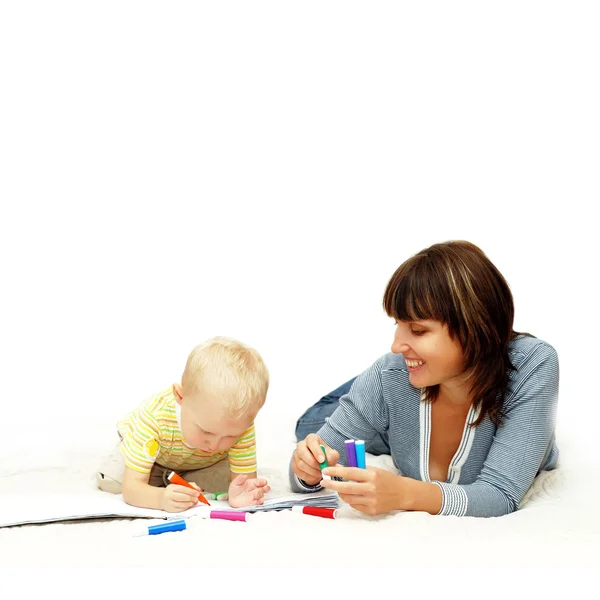 幸福儿童与父母油漆 — 图库照片