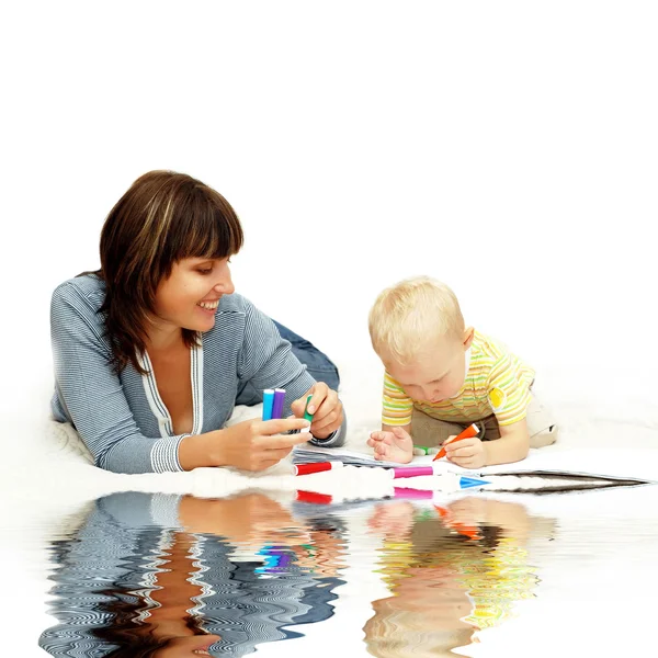 Felicidad niño con los padres pintar — Foto de Stock