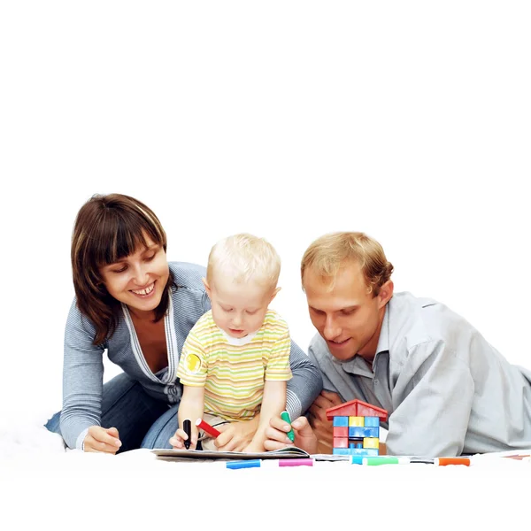 Boldogság gyermek szülei festékkel — Stock Fotó