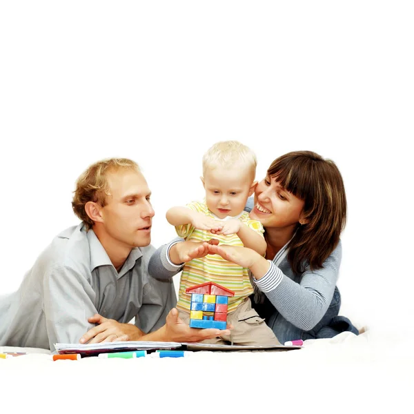 Szczęście dziecka z rodzicami farby — Zdjęcie stockowe