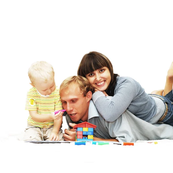 Felicidad niño con los padres pintar —  Fotos de Stock