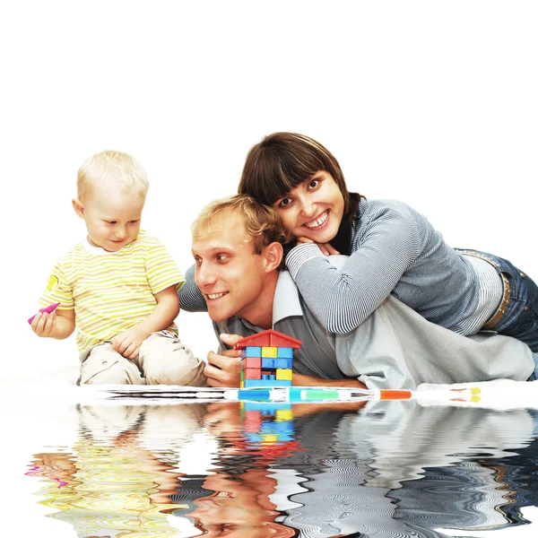 Happiness child with parents paint — Stock Photo, Image