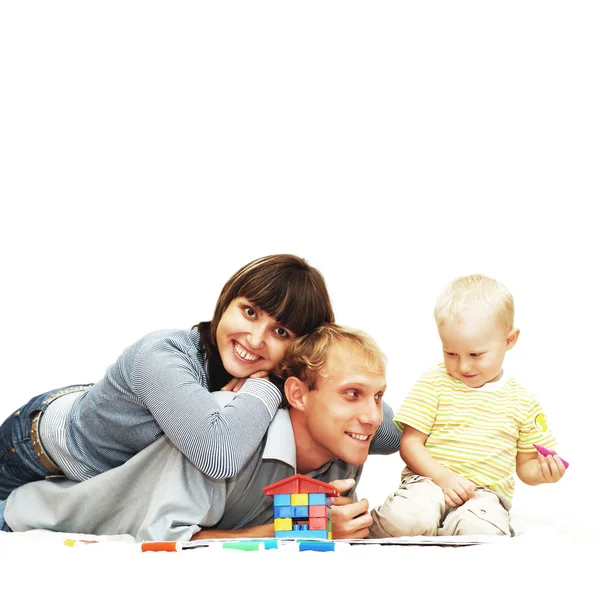 Felicidad niño con los padres pintar —  Fotos de Stock