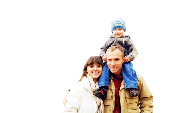 Lykke familie isoleret på hvid - Stock-foto