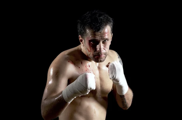 Aggressiva boxer med blod i ansiktet — Stockfoto