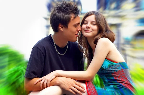 Két boldogság szerelem fiatal életlenítés háttér — Stock Fotó