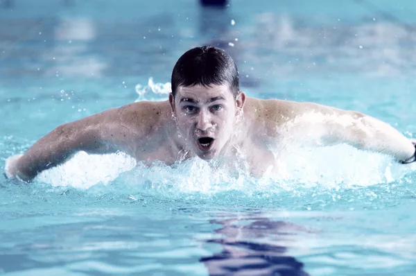 Schwimmerin schwimmt im Schwimmbecken — Stockfoto
