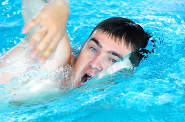 Пловец плавает в бассейне — стоковое фото