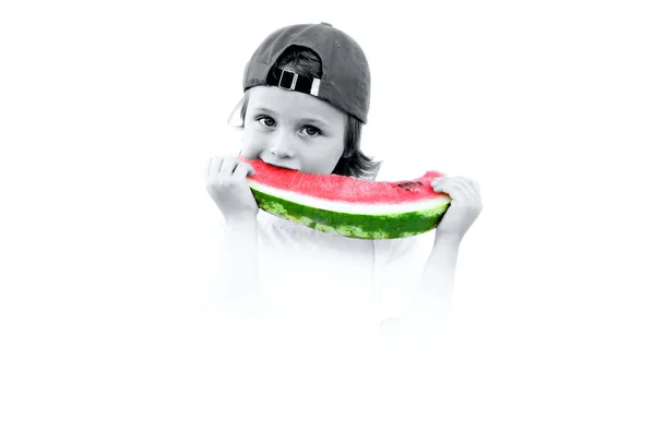 수 박, 흰색 배경에 고립의 부분을 가진 아이 — 스톡 사진