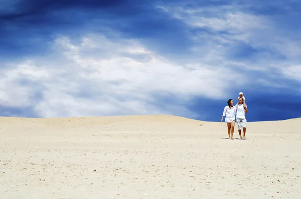 Felicità divertimento in famiglia nel deserto nella giornata di sole — Foto Stock