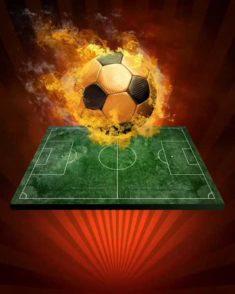 Горячий футбольный мяч на скорости в огне пламени — стоковое фото