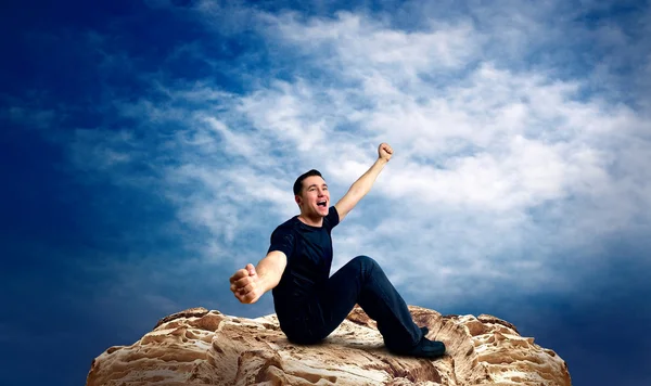 Man on the top of mountain. — Stock Photo, Image