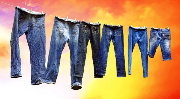 乾燥に物干しにジーンズ — ストック写真