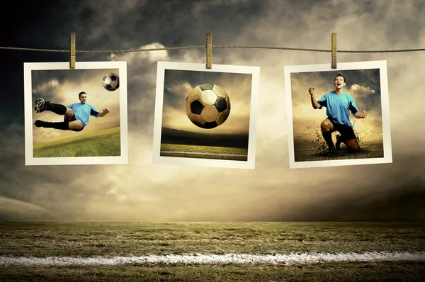 Fotokort av fotballspillere på utebane – stockfoto